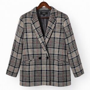Talbots Double Breasted Plaid Blazer Jacket Houndstooth Lined Size 16